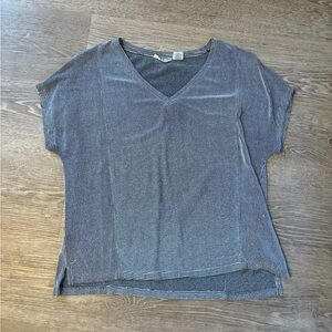 Christian Siriano Gray Striped V-Neck Top
